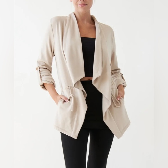 Hemp/Organic Cotton Blend Open Front Jacket | Taupe - Picture 1 of 7